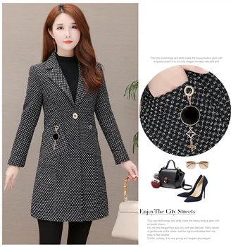 2020 Елегантен женски блейзър от висшата мода, Дамски офис облекло, Клетчатое вълна палто, благородна есенното яке в корейски стил 1381