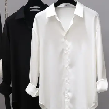 2020 Модни Дамски Блуза, Сексуална Коприна Риза С Отложным Яка и Дълъг Ръкав, Пролетни Обикновена Висококачествени Улични Блузи S131
