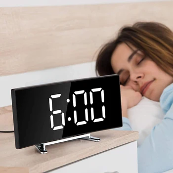 7-Инчов Digital Alarm Clock Извити Затемняемые Led Електронни Цифрови Настолни Часовници За Детска Спалня С Много Настолни Часа