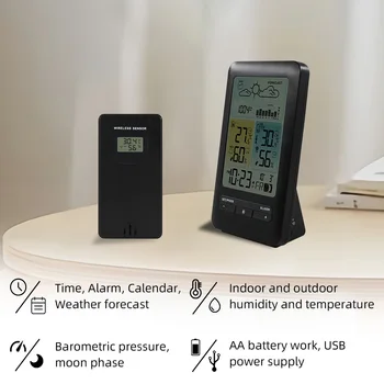 Digital alarm clock FanJu метеорологичната станция Измерване на Температура и Влажност на въздуха Барометър с Безжичен Външен Сензор FJ3395D