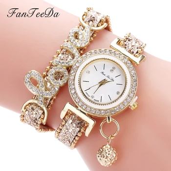 FanTeeDa Топ Марк Frauen Armband Uhren Damen Liebe Lederband Strass Quarz Armbanduhr Luxus Mode Quarz Uhr