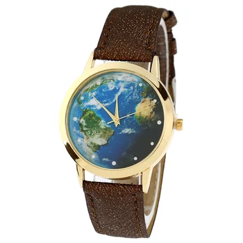 Gnova Platinum най-Добрите продажба на Зелена Земя Дамски Часовници От Изкуствена Кожа Vintage Мир Карта на Света Ръчен Часовник Модерен Подарък За Момичета Директен доставка