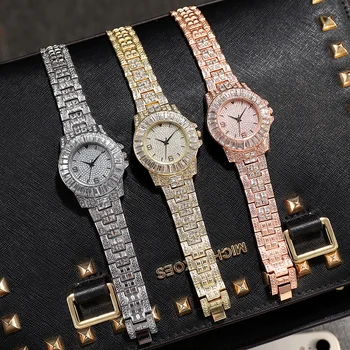 Iced Out Часовници Дамски Луксозни Златни Часовници с Диаманти за Жени, Бижута, Часовници Reloj Mujer