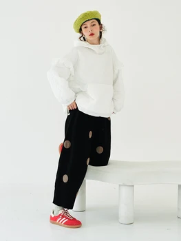 Imakokoni оригинален дизайн, бяло топло палто, есенно-зимна памучен яке с качулка, пуловер, плътна блуза с дълъг ръкав, дамски дрехи