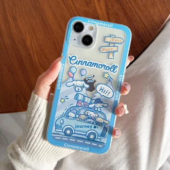 Kawaii Sanrio Cinnamoroll Калъфи За мобилни Телефони iPhone 13 12 11 Pro Max Mini XR XS MAX 8x7 SE Y2k Момиче устойчив на удари Прозрачен Мек Калъф