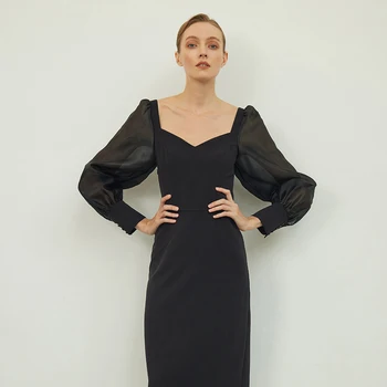 Mkyn рокля дамско луксозно просто елегантно с ръкав хоп винтажное черно женско градинска облекло вечерна парти ежедневни облекла