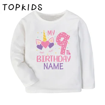 My 1 2 3 4 5 6 7 8 9 години рожден Ден на Еднорог Тениски за момичета рожден Ден да Конфигурирате Името Детска тениска С Дълъг ръкав Сладък Дрехи За Деца