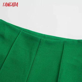 Tangada Модни Дамски Зелени Панталони С Висока Талия, Панталони с Джобове и Копчета, Офис Дамски Панталони Pantalon QD59
