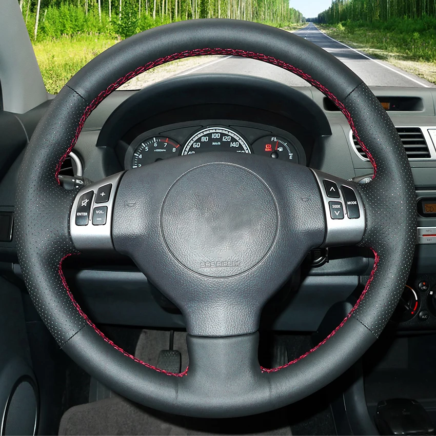 LQTENLEO Черен Калъф За Волан От Естествена Кожа За Suzuki Swift Sport 2005-2011 Splash 2007-Opel Agila Vauxhall Agila Изображение 5