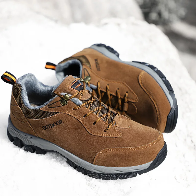 Мъжки туристически обувки Есен-зима Плюс Кадифе Топло Памучен обувки Големи размери За отдих, Спортни Обувки дантела Размер 39-49 Изображение 1