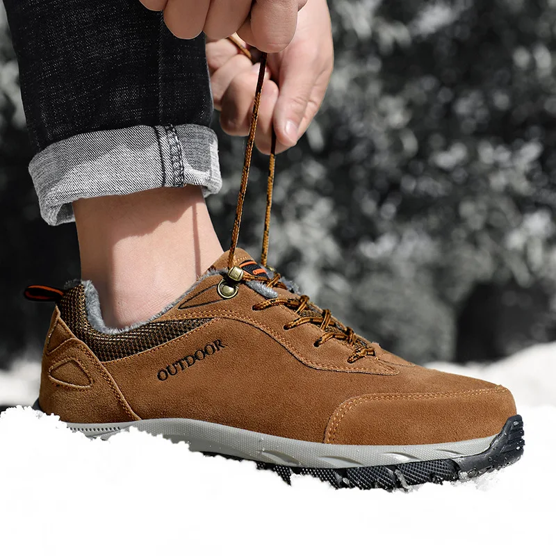 Мъжки туристически обувки Есен-зима Плюс Кадифе Топло Памучен обувки Големи размери За отдих, Спортни Обувки дантела Размер 39-49 Изображение 2