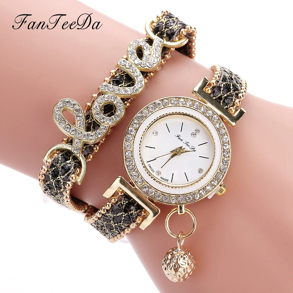 FanTeeDa Топ Марк Frauen Armband Uhren Damen Liebe Lederband Strass Quarz Armbanduhr Luxus Mode Quarz Uhr Изображение 1