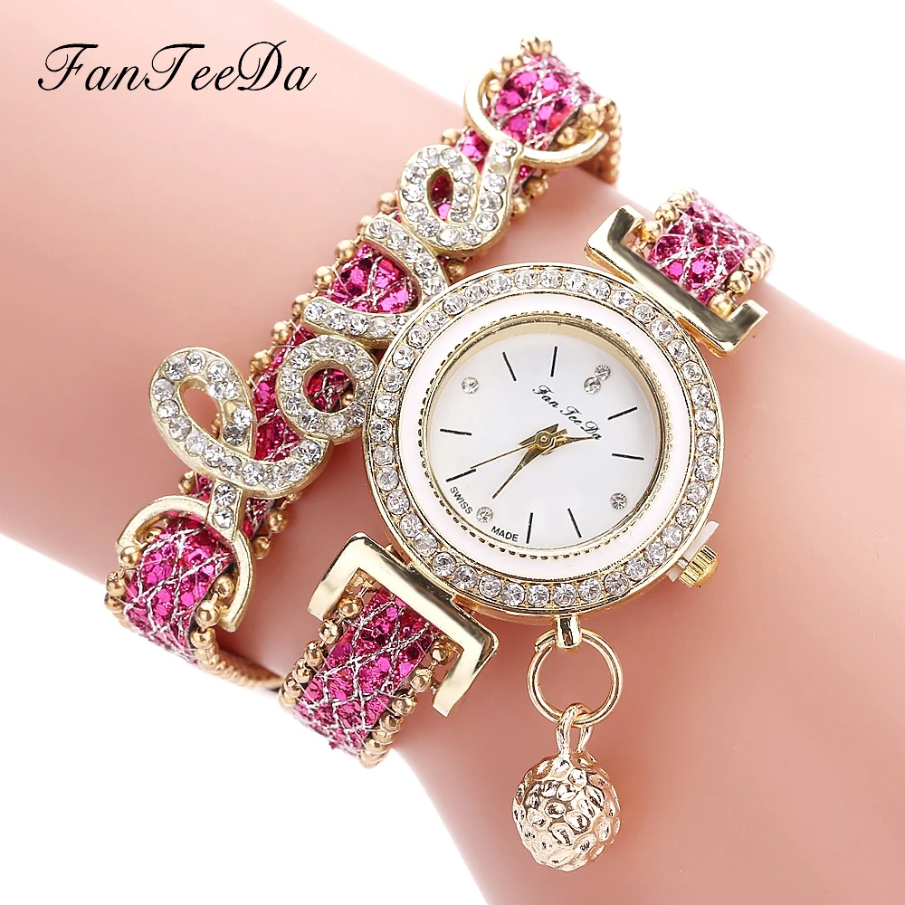 FanTeeDa Топ Марк Frauen Armband Uhren Damen Liebe Lederband Strass Quarz Armbanduhr Luxus Mode Quarz Uhr Изображение 2