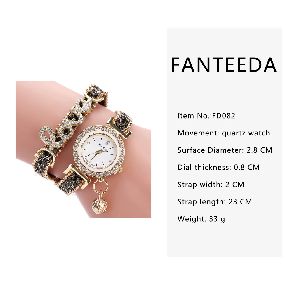 FanTeeDa Топ Марк Frauen Armband Uhren Damen Liebe Lederband Strass Quarz Armbanduhr Luxus Mode Quarz Uhr Изображение 3