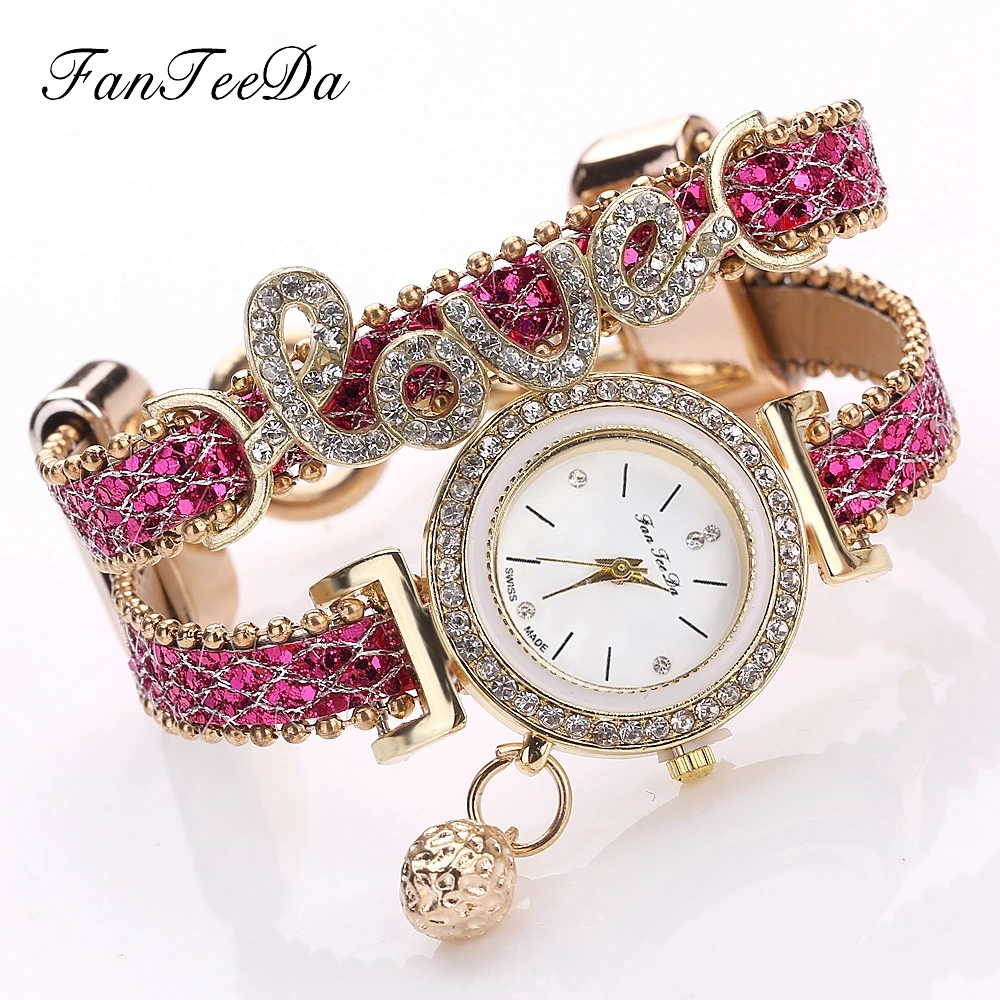 FanTeeDa Топ Марк Frauen Armband Uhren Damen Liebe Lederband Strass Quarz Armbanduhr Luxus Mode Quarz Uhr Изображение 5