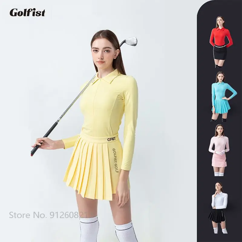 Golfist, Есенно-пролетно Тениска с дълъг ръкав, Дамски Блузи за голф с яка с цип, Дамски Плиссированная Пола с висока Талия, полите-молив Изображение 1