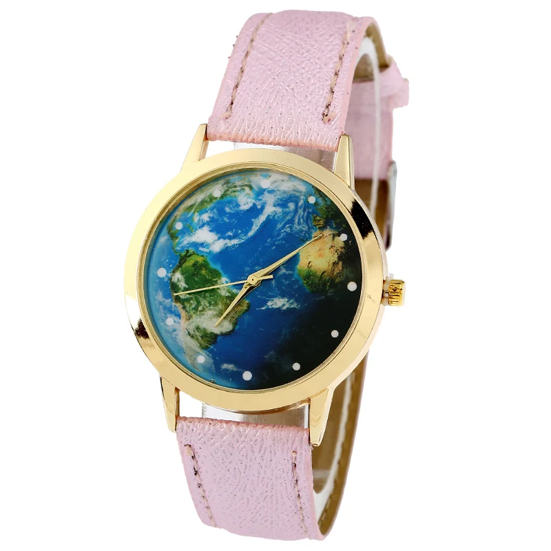 Gnova Platinum най-Добрите продажба на Зелена Земя Дамски Часовници От Изкуствена Кожа Vintage Мир Карта на Света Ръчен Часовник Модерен Подарък За Момичета Директен доставка Изображение 2