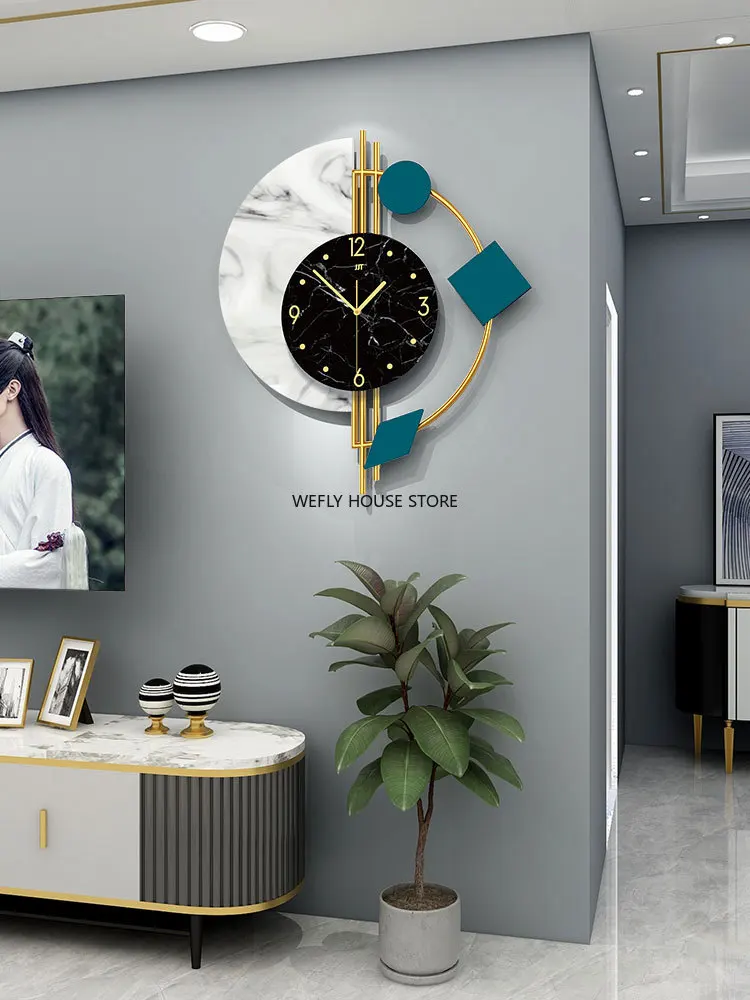 скандинавски светлина луксозни стенни часовници хол модерна проста домакински мода творческа атмосфера подвесная стена Изображение 1