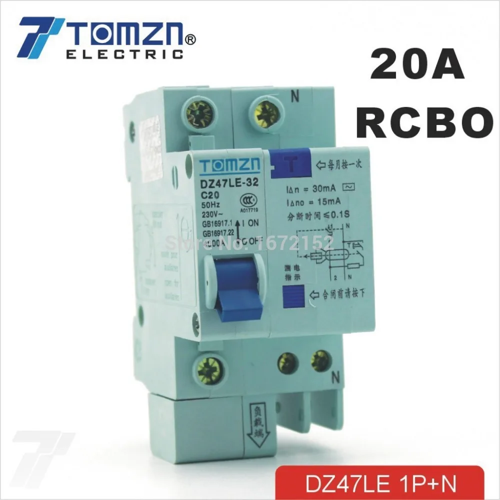 Автоматичен прекъсвач остатъчен ток DZ47LE 1P + N 20A 230V ~ 50 Hz/ 60 Hz със защита от претоварване работен ток и изтичане на RCBO Изображение 1