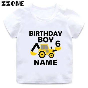 Да се коригира Името на рожден Ден Детска тениска Карикатура Багер Номер 1-9 Тениска с принтом За момчета Детски Празнични Върхове Дрехи, HKP2485