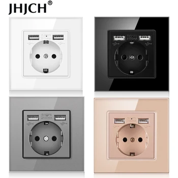 Електрически контакт JHJCH EU, вилица с USB порт за зареждане 2.1 a 16A, стъклен панел, руско-испански електрически контакт