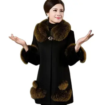 Есенно-зимни дамски Нова Висококачествено Облекло на средна възраст, Модерно Вълнена палта, Дрехи за Майката, Дамски Свободна Вълнена куртка със средна дължина A878