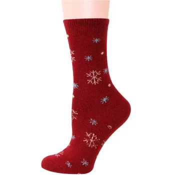 Жакард Коледни Вълнени Чорапи с Снежинками, Изолирана Топли Дамски Чорапи, Дамски Вълнени Чорапи на Дядо Коледа, Лосове, Заек