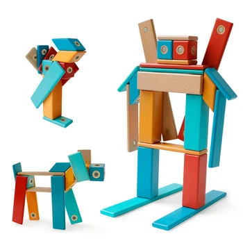Магнитни Дървени Блокове Играчки САМ Детски Дошкольные Дървени Блокове с Преливащи се цветове на Дървените Образователни Играчки за Деца от най-Добрите Подаръци за Коледа