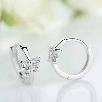 Мода Луксозен Сребърен Цвят Crystal Обеци Със Сребърно Покритие-Карамфил Пеперуда Дизайн Обици За Жени Момиче Ухото Бижута Подарък