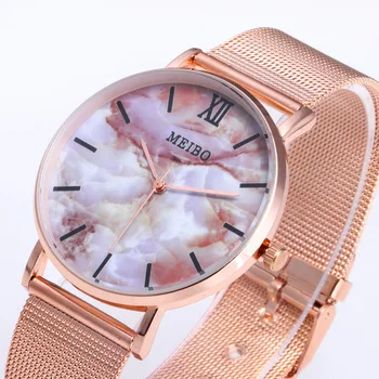 модерна метална мрежа с мраморни полосатыми кварцевыми часовник lady ultra-thin