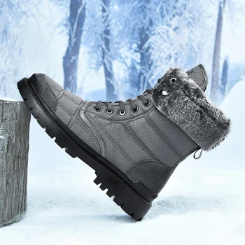 Мъжки зимни обувки са много големи, дебели памучни плюшени топли ботуши, градинска водоустойчива устойчива на плъзгане, спортни обувки, мъжки ежедневни обувки