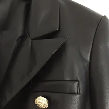 Фабрика двубортный сако от изкуствена кожа, дамски ежедневни костюм с дълъг ръкав, индивидуалност, метални копчета, връхни дрехи wq1890, директна доставка