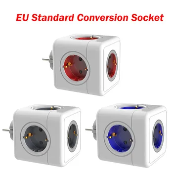 Штепсельная вилица европейски стандарт Конверсионная изход Конвертор на европейския стандарт 4 Гнезда + 2 USB-порта + Ключ + Синя светлина + Тип C 3 цвята
